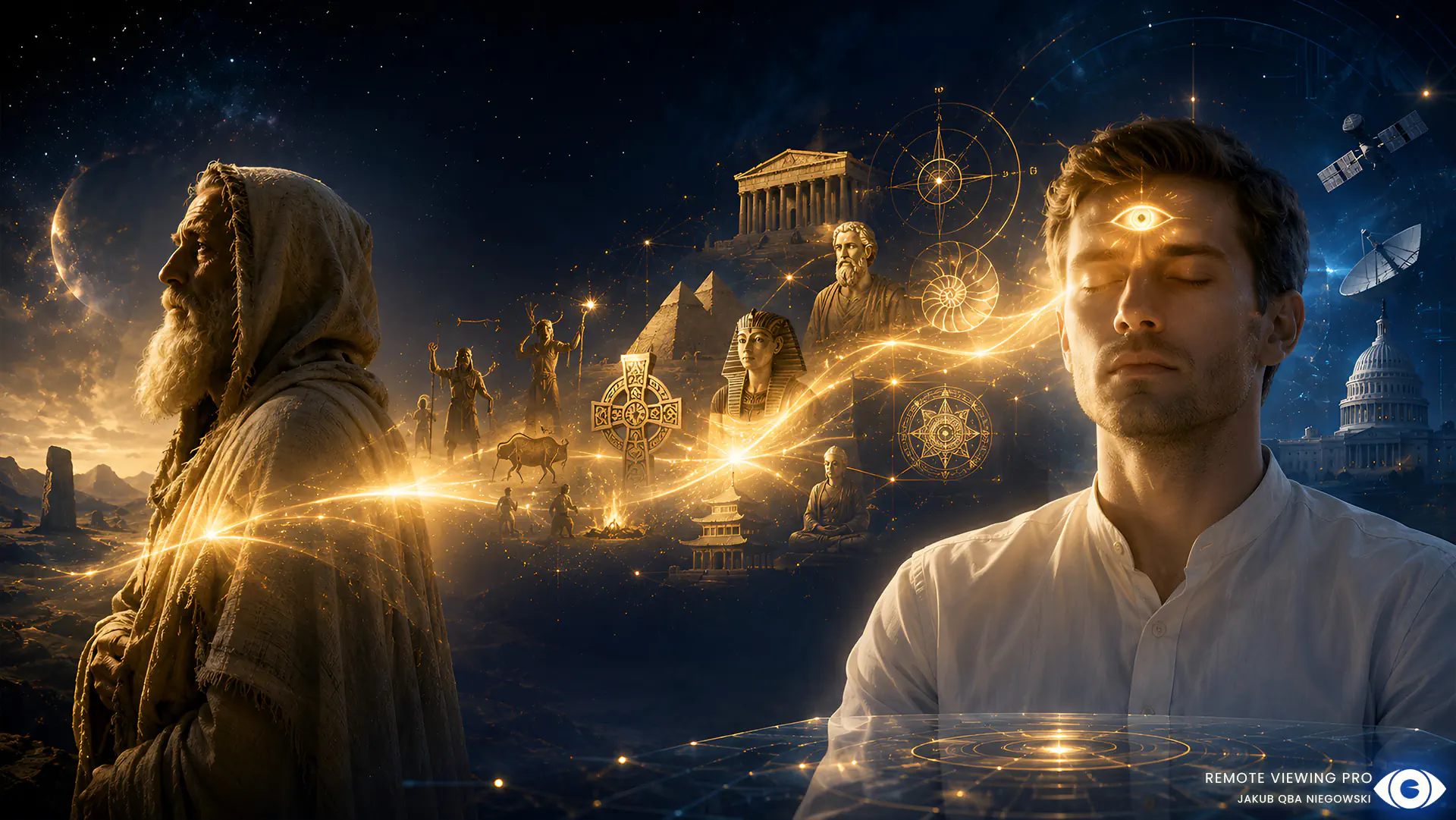 Timeline illustration of remote viewing history from ancient seers to the CIA