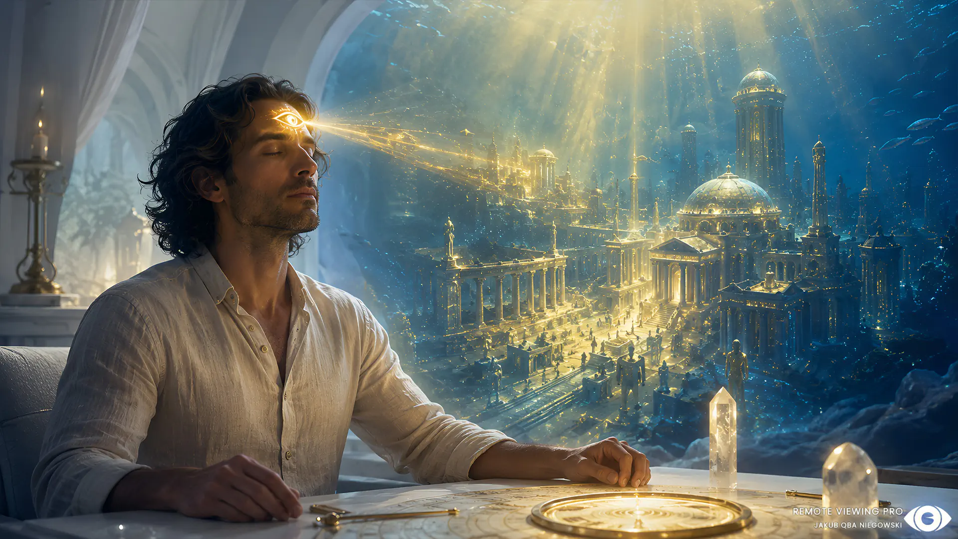 Artistic depiction of remote viewing the lost world of Atlantis