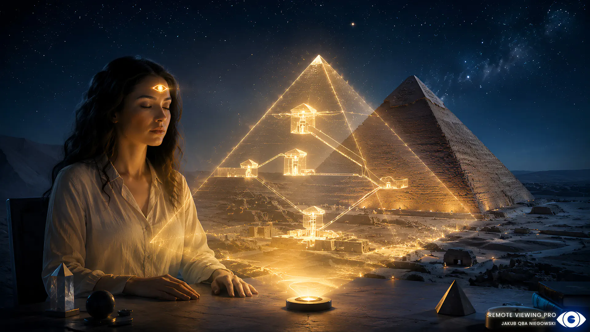 Artistic depiction of remote viewing the Great Pyramid of Giza